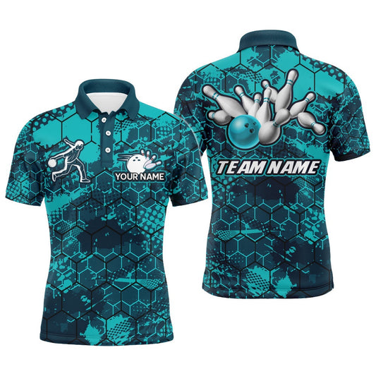 Custom Bowling Polo Shirts, Turquoise Bowling Polo Shirt Custom Bowling Jersey For Men Bowling Shirts For Team