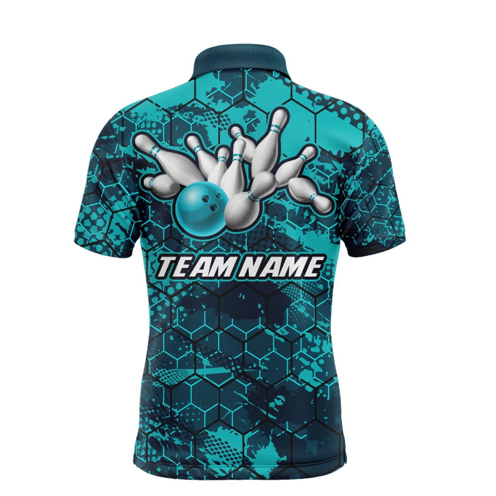 Custom Bowling Polo Shirts, Turquoise Bowling Polo Shirt Custom Bowling Jersey For Men Bowling Shirts For Team