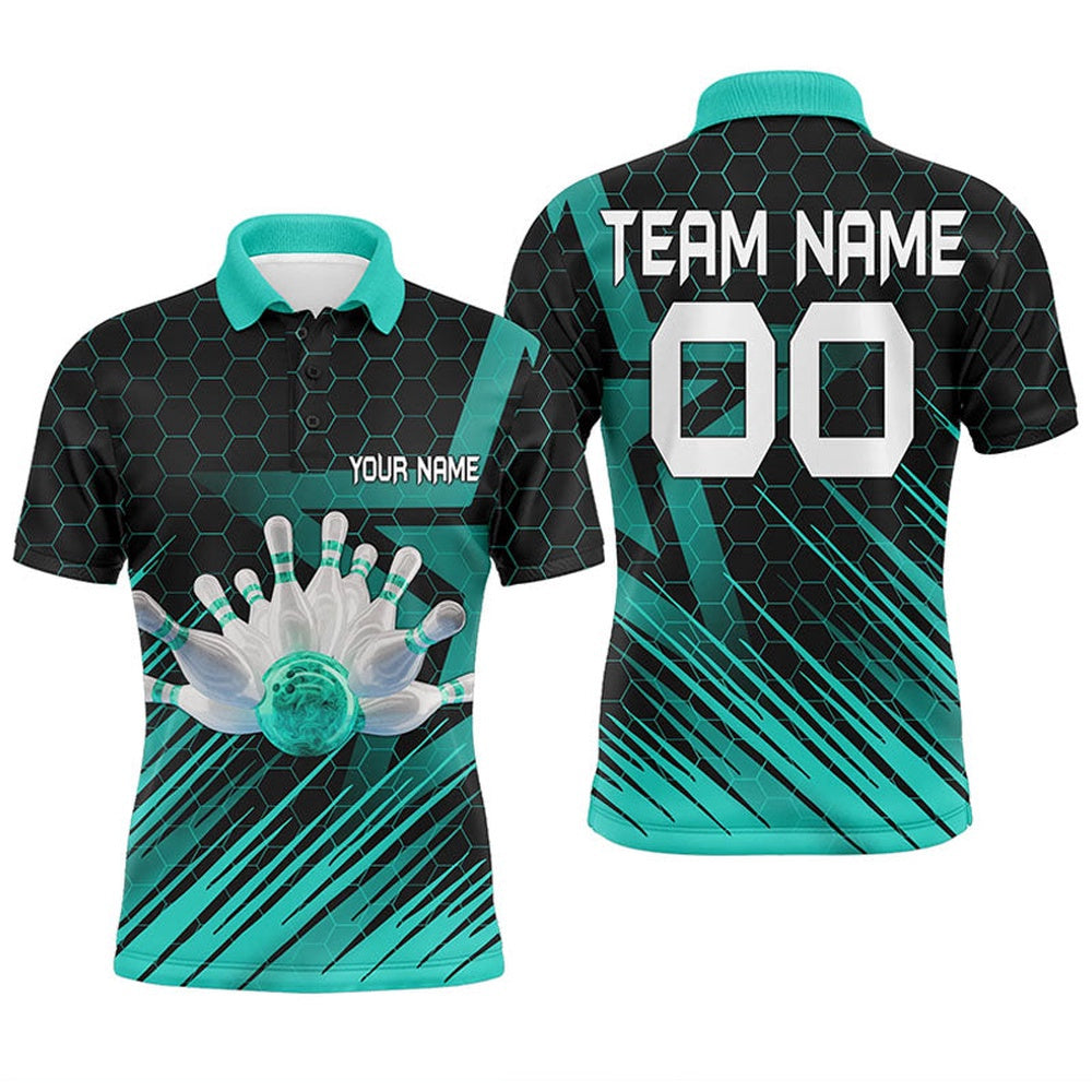 Custom Bowling Polo Shirts, Turquoise Bowling Shirt For Men Custom Polo Bowling Jersey Bowling Team Shirt For Men