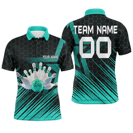 Custom Bowling Polo Shirts, Turquoise Bowling Shirt For Men Custom Polo Bowling Jersey Bowling Team Shirt For Men