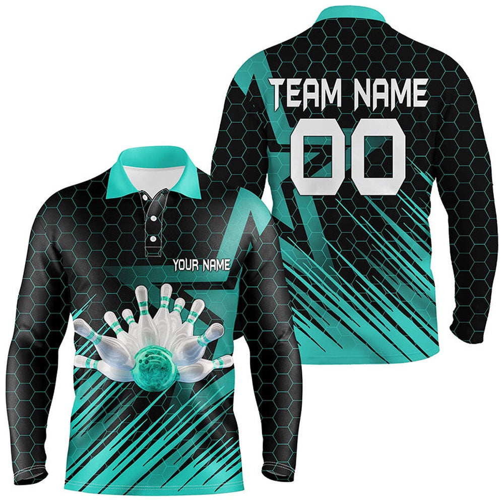 Custom Bowling Polo Shirts, Turquoise Bowling Shirt For Men Custom Polo Bowling Jersey Bowling Team Shirt For Men