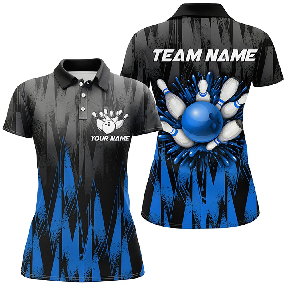 Custom Bowling Polo Shirts, Unisex Bowling Team Jerseys Custom Blue Bowling Polo Shirt For Men & Women