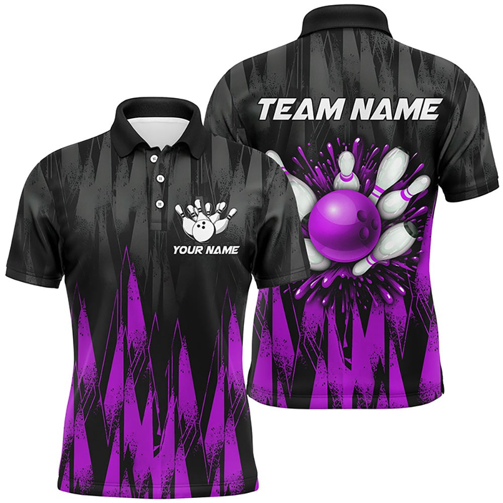 Custom Bowling Polo Shirts, Unisex Bowling Team Jerseys Custom Purple Bowling Polo Shirt For Men & Women