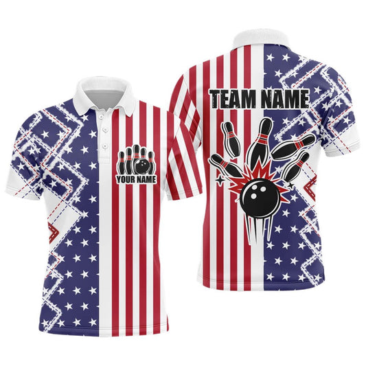 Custom Bowling Polo Shirts, Usa Bowling Polo Shirt For Men Custom Patriotic Bowling Jersey Bowling Shirt For Team