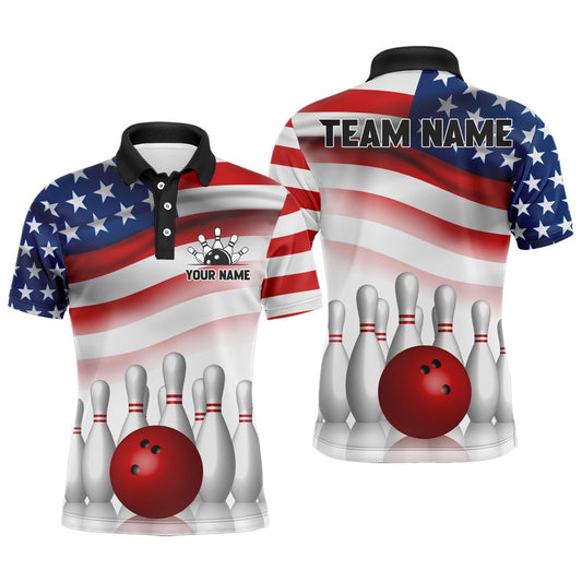 Custom Bowling Polo Shirts, Usa Bowling Shirt Personalized Polo Shirt For Men Bowling Team Jersey