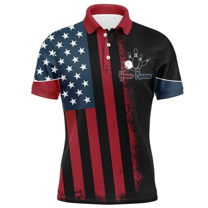 Custom Bowling Polo Shirts, Usa Flag Bowling Polo Shirt For Men Personalized Bowling Jersey Patriotic Bowling Team League Shirt