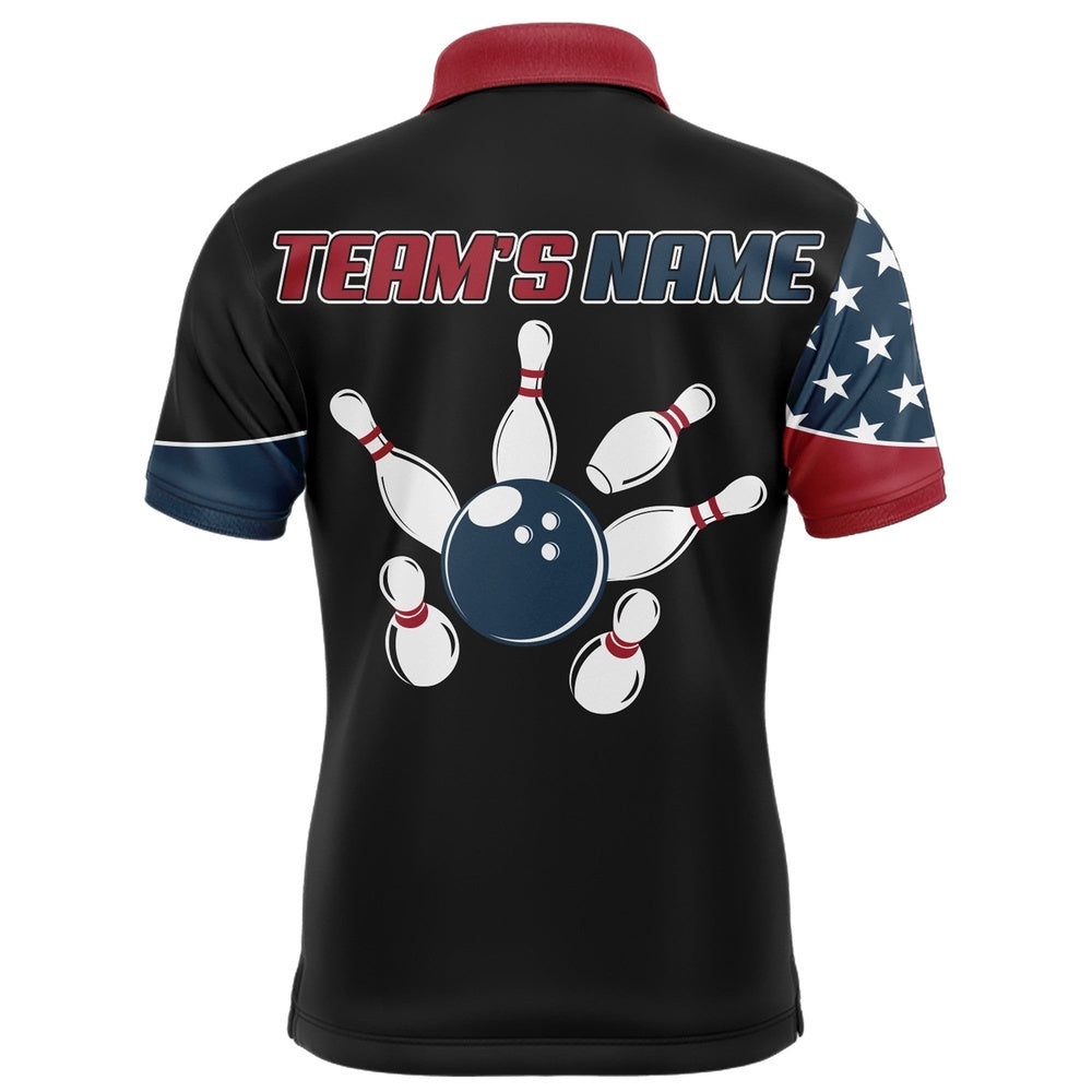 Custom Bowling Polo Shirts, Usa Flag Bowling Polo Shirt For Men Personalized Bowling Jersey Patriotic Bowling Team League Shirt