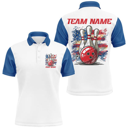 Custom Bowling Polo Shirts, Vintage American Flag Custom Bowling Shirts For Bowler, Patriotic Bowling Shirt For Men And Women