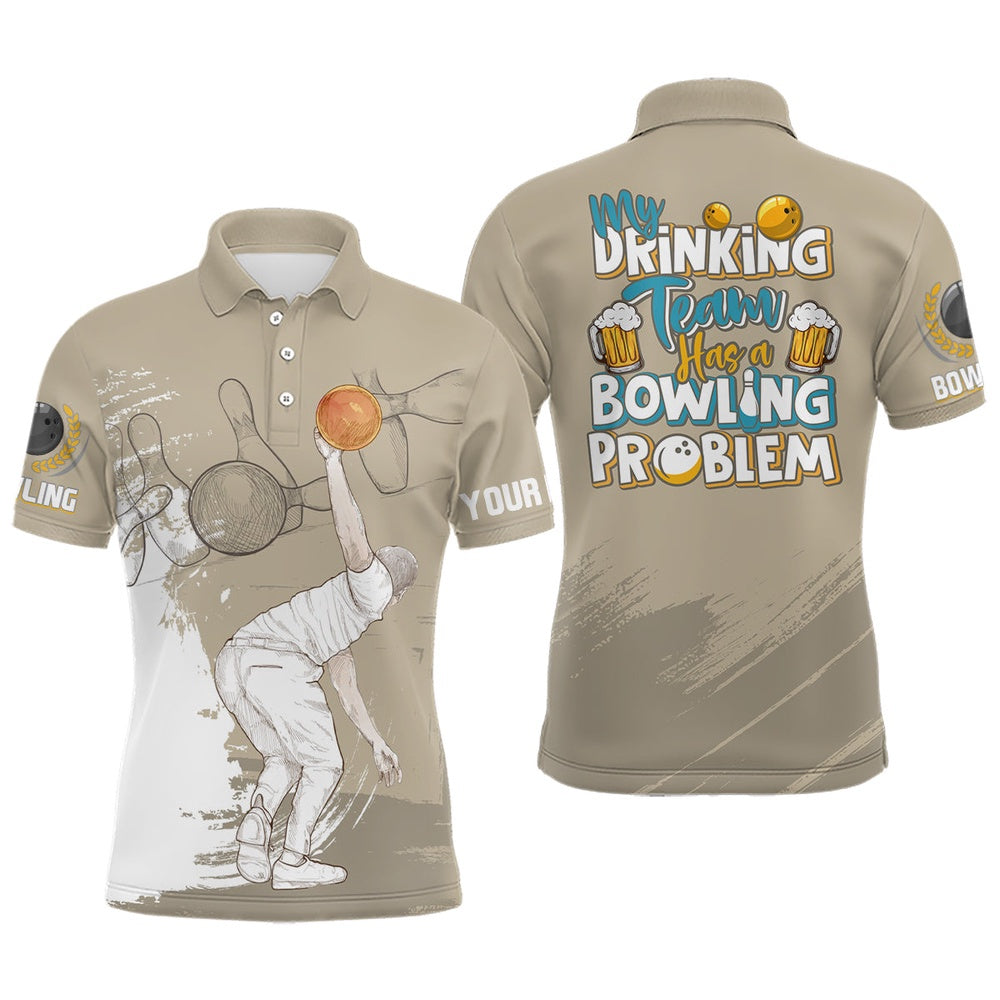 Custom Bowling Polo Shirts, Vintage Mens Polo Bowling Shirts Custom My Drinking Team Has A Bowling Problem Team League Jerseys