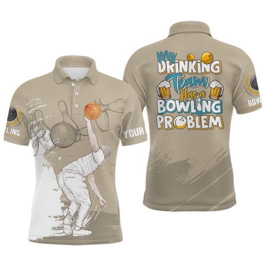 Custom Bowling Polo Shirts, Vintage Mens Polo Bowling Shirts Custom My Drinking Team Has A Bowling Problem Team League Jerseys