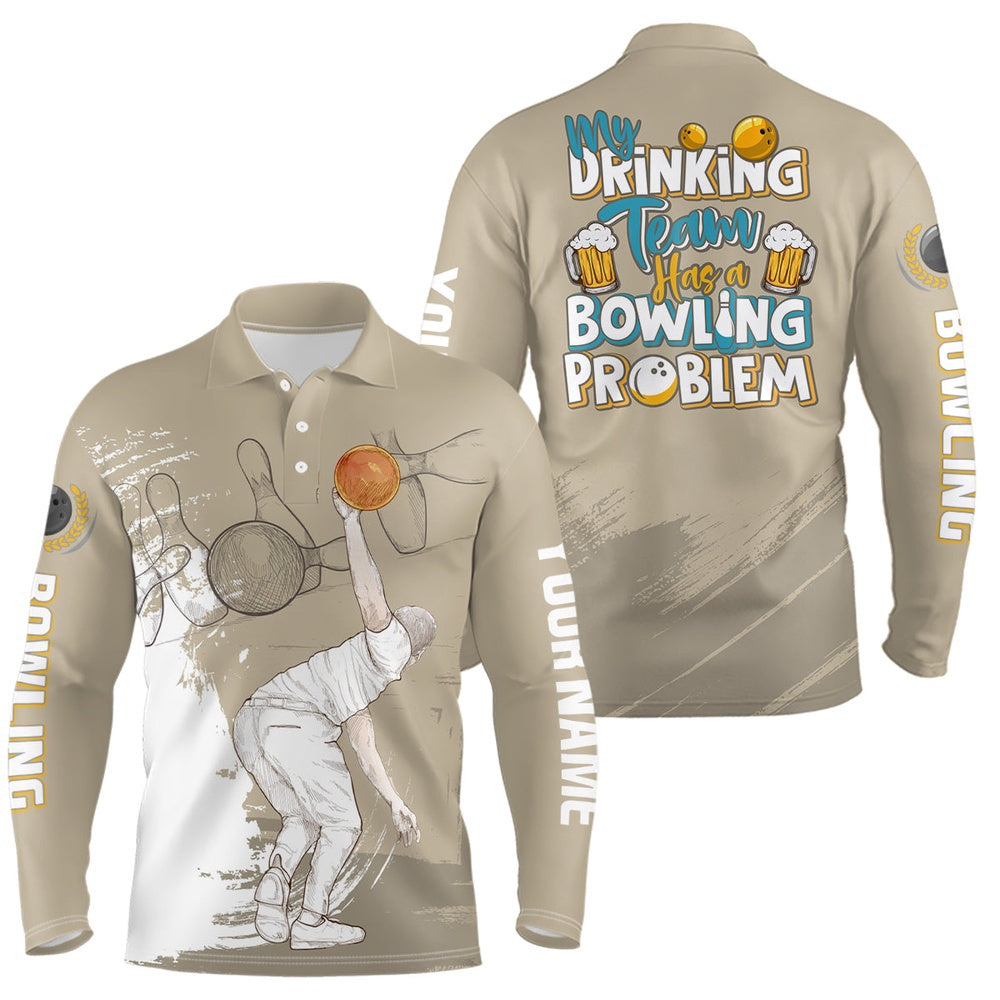 Custom Bowling Polo Shirts, Vintage Mens Polo Bowling Shirts Custom My Drinking Team Has A Bowling Problem Team League Jerseys