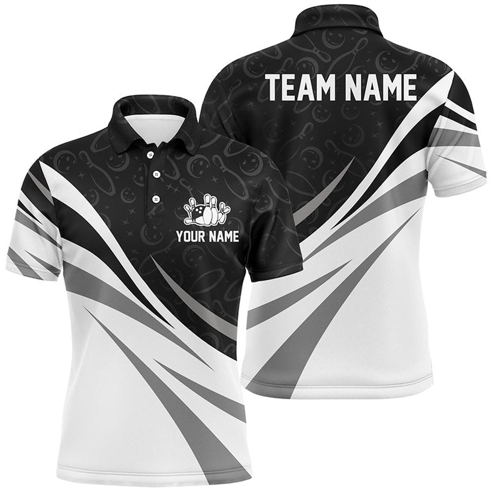 Custom Bowling Polo Shirts, White And Black Camo Bowling Polo Shirts For Men Custom Team Bowling Jerseys For Men, Gift For Bowlers