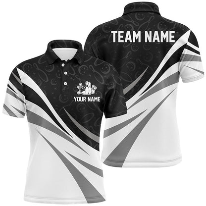 Custom Bowling Polo Shirts, White And Black Camo Bowling Polo Shirts For Men Custom Team Bowling Jerseys For Men, Gift For Bowlers