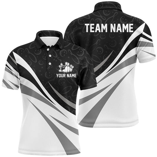 Custom Bowling Polo Shirts, White And Black Camo Bowling Polo Shirts For Men Custom Team Bowling Jerseys For Men, Gift For Bowlers