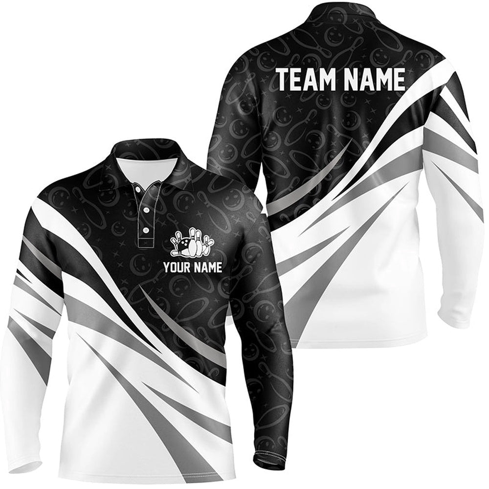Custom Bowling Polo Shirts, White And Black Camo Bowling Polo Shirts For Men Custom Team Bowling Jerseys For Men, Gift For Bowlers