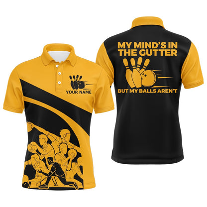 Custom Bowling Polo Shirts, Yellow Bowling Shirt For Men, Personalized Name Vintage Bowler Jersey, My Mind'S In The Gutter