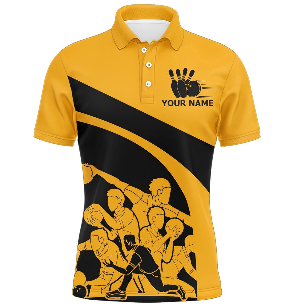 Custom Bowling Polo Shirts, Yellow Bowling Shirt For Men, Personalized Name Vintage Bowler Jersey, My Mind'S In The Gutter