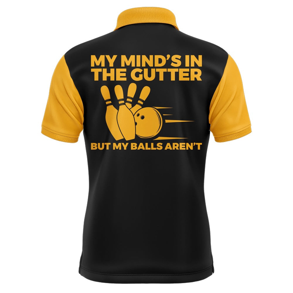 Custom Bowling Polo Shirts, Yellow Bowling Shirt For Men, Personalized Name Vintage Bowler Jersey, My Mind'S In The Gutter