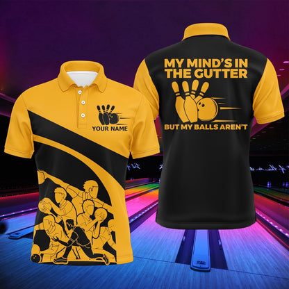 Custom Bowling Polo Shirts, Yellow Bowling Shirt For Men, Personalized Name Vintage Bowler Jersey, My Mind'S In The Gutter