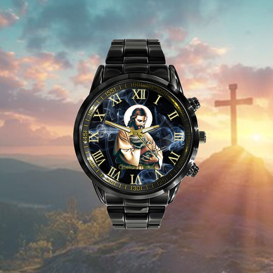 Custom Christian Watch, Funny Jesus Christ Holding T-Rex Dinosaur Humor Hilarious Watch, Religious Watch