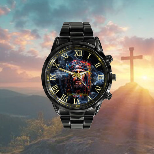Custom Christian Watch, Graffiti-Style Portrait Jesus Christ Crowned With Thorns Watch, Religious Watch