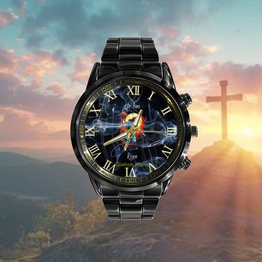 Custom Christian Watch, He Has Jesus Risen Playing Basketball Christ Bible Verse Watch, Religious Watch