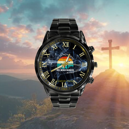 Custom Christian Watch, He Has Risen Shirt He Is Not Here Jesus Christ Cross Vintage Watch, Religious Watch