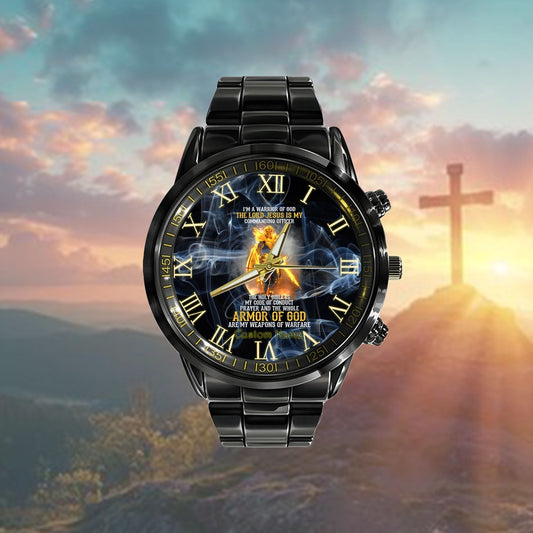Custom Christian Watch, I'M A Warrior Of God The Lord Jesus Is My Commanding Officer Watch, Religious Watch