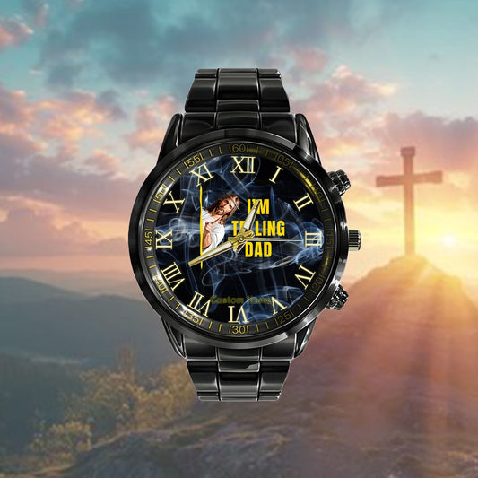 Custom Christian Watch, I'M Telling Dad Funny Jesus Christ Meme Christian Quote Watch, Religious Watch