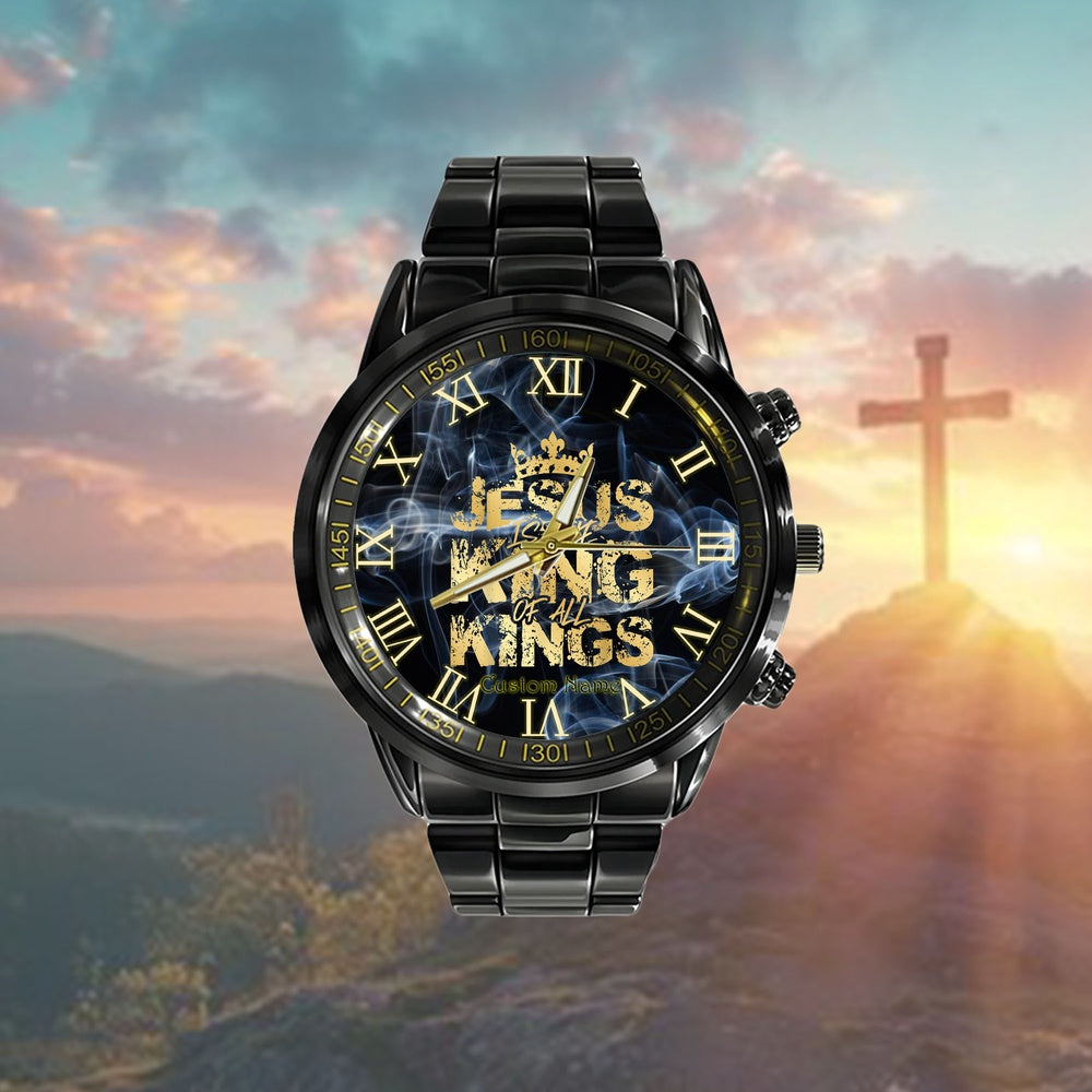 Custom Christian Watch, Jesus Christ Is King Faith Gold Bible Quote Watch, Religious Watch