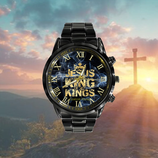 Custom Christian Watch, Jesus Christ Is King Faith Gold Bible Quote Watch, Religious Watch