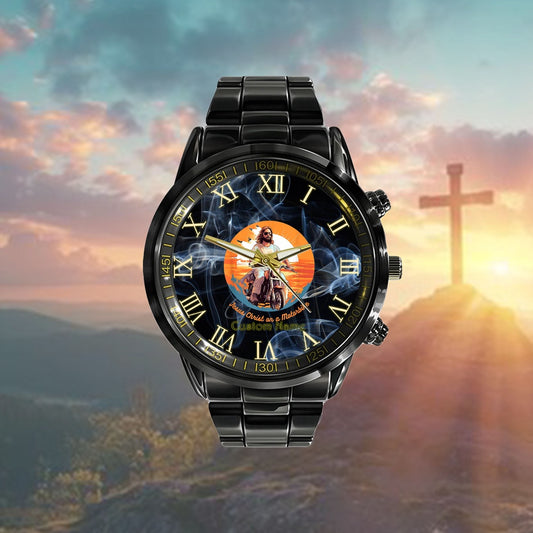Custom Christian Watch, Jesus Christ On A Motorbike Watch, Religious Watch