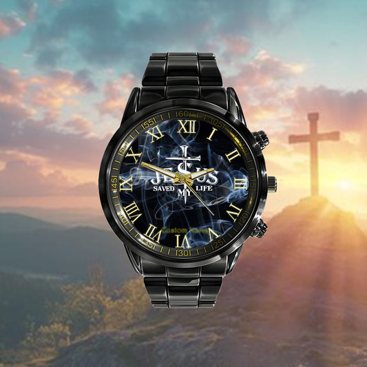 Custom Christian Watch, Jesus Cross Christ Saved My Life Christian Religion Beliver Pullover Watch, Religious Watch