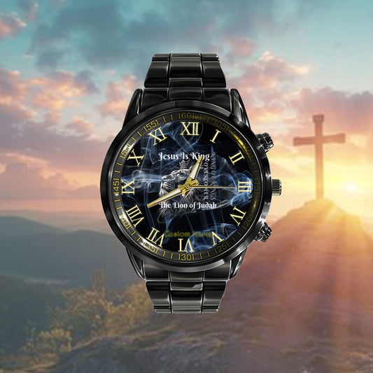 Custom Christian Watch, Jesus Is My God King My Lord My Savior Blue Lion Christian Watch, Religious Watch