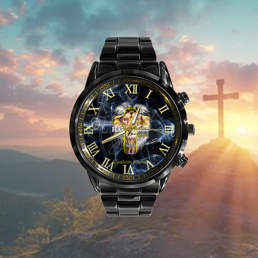 Custom Christian Watch, Jesus Lion Judah Cross Faith Christs Watch, Religious Watch