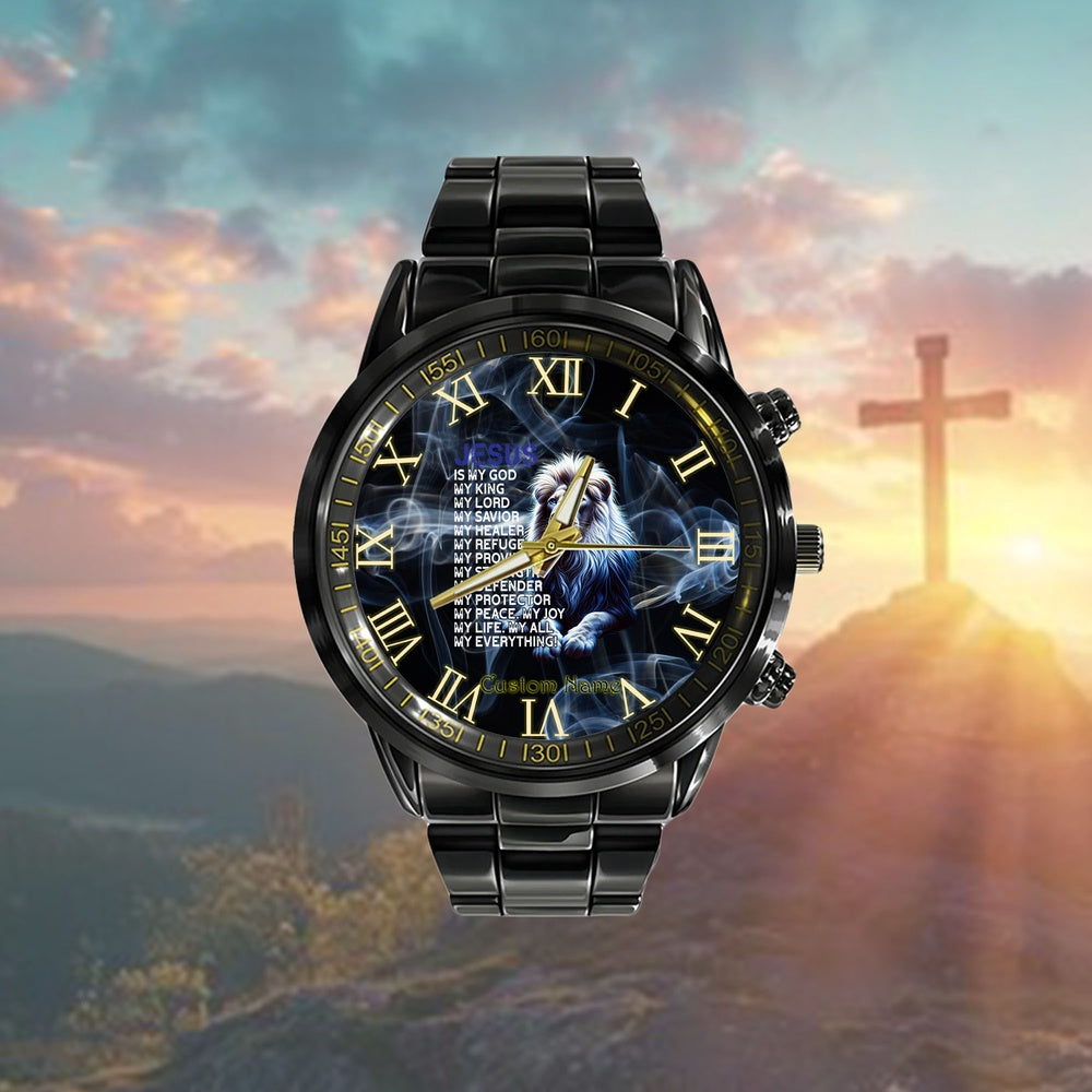 Custom Christian Watch, Lion Christian Jesus Is My God King, Lord, And Savior Watch, Religious Watch