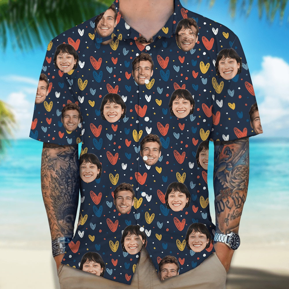 Custom Couple Face Hawaiian Shirt Personalized Couple Photo Gifts Valentines Gift, Custom Hawaiian Shirts With Face