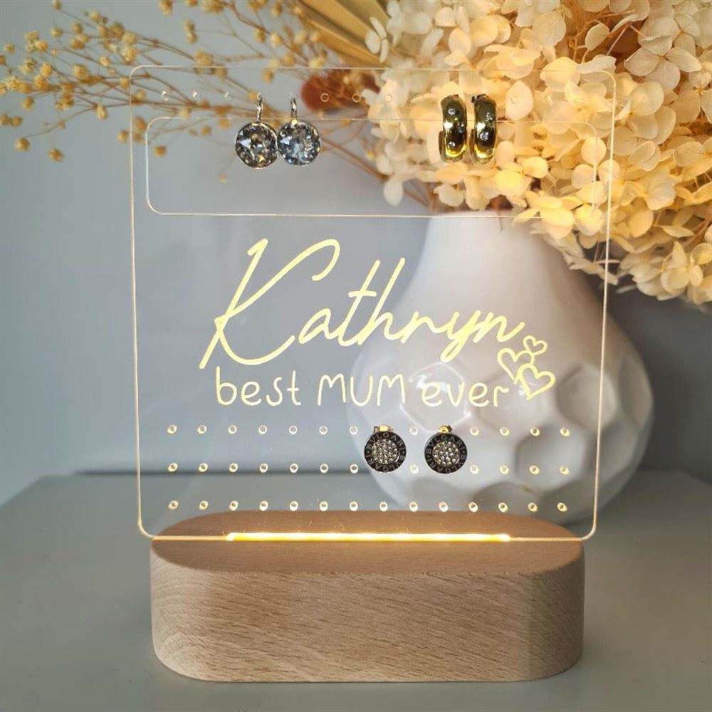 Custom Earring Stand, Best Mum Ever 3D Led Light Wooden Base, Mother's Day Led Light, Gift For Mom, Anniversary Gift