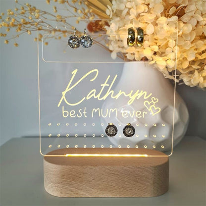 Custom Earring Stand, Best Mum Ever 3D Led Light Wooden Base, Mother's Day Led Light, Gift For Mom, Anniversary Gift