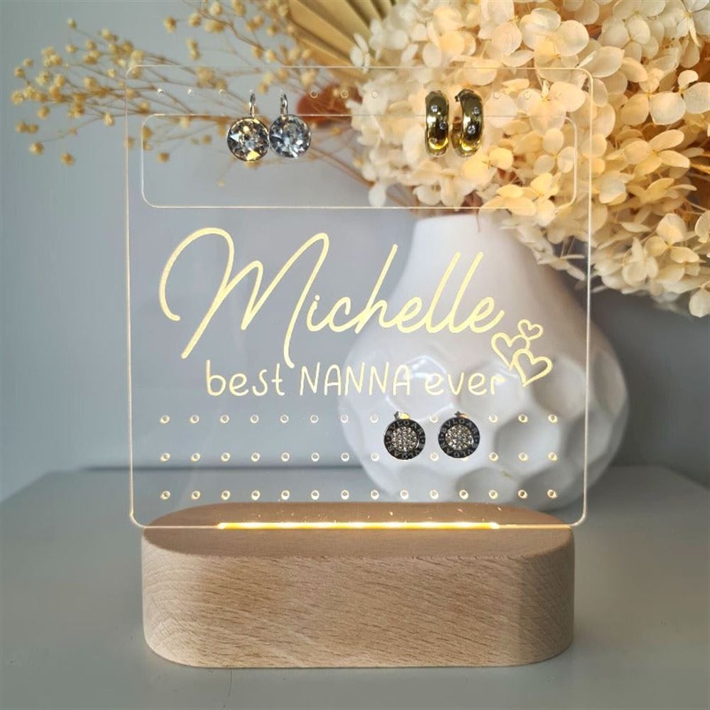 Custom Earring Stand, Best Nanna Ever 3D Led Light Wooden Base, Mother's Day Led Light, Gift For Mom, Anniversary Gift