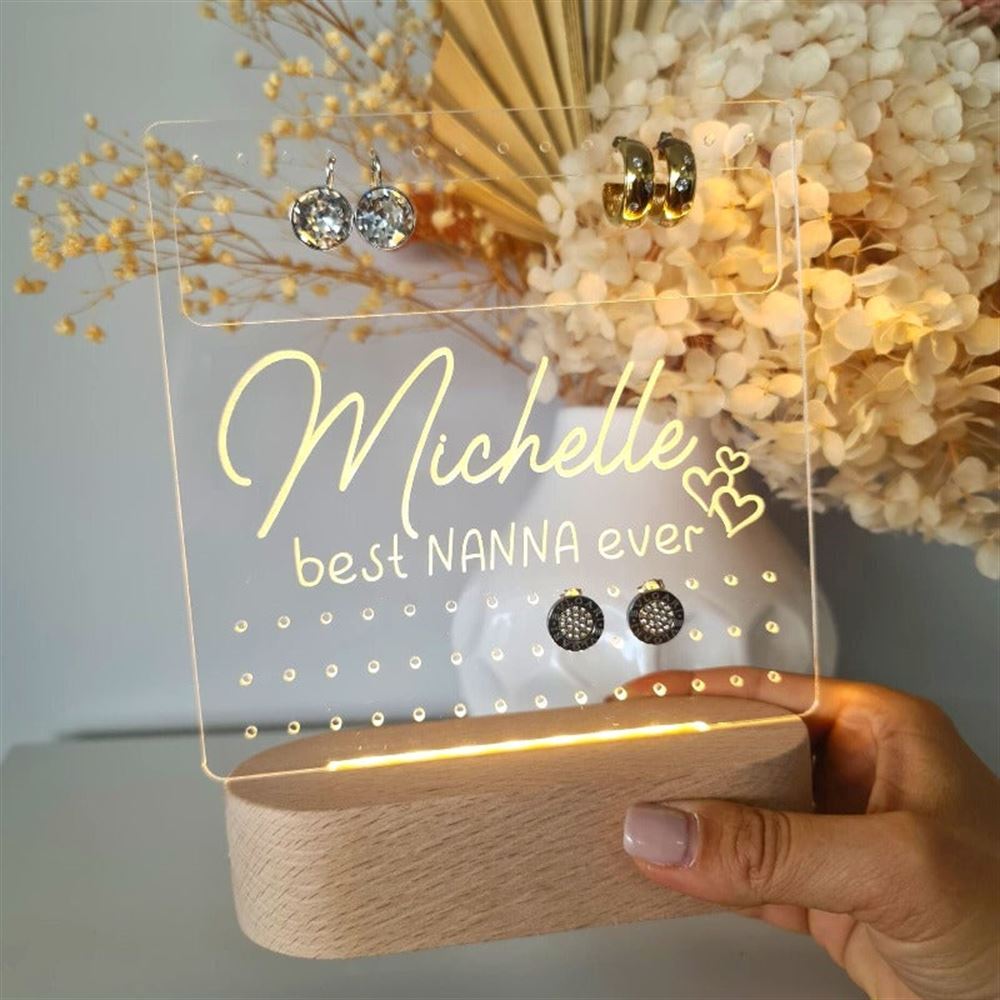 Custom Earring Stand, Best Nanna Ever 3D Led Light Wooden Base, Mother's Day Led Light, Gift For Mom, Anniversary Gift