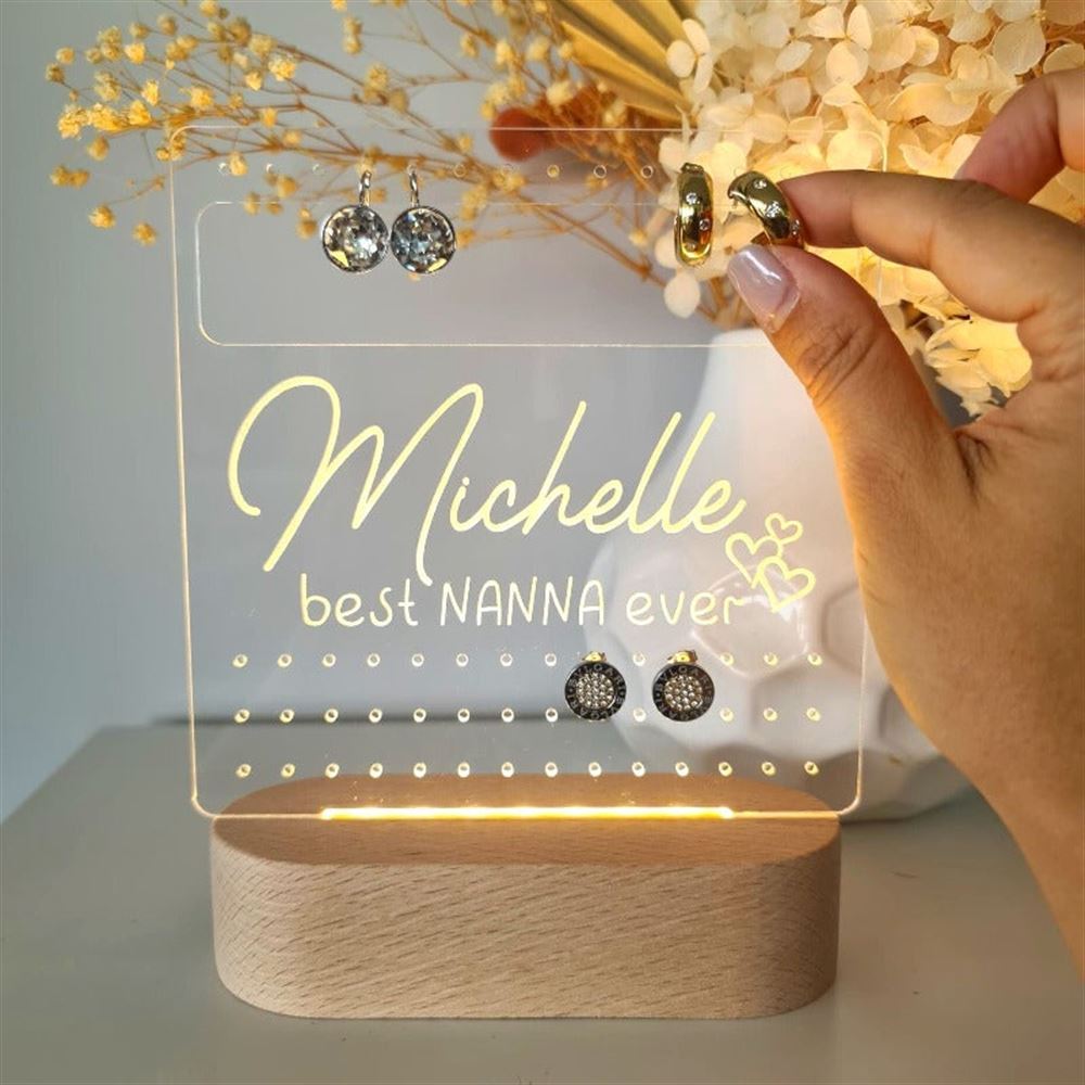 Custom Earring Stand, Best Nanna Ever 3D Led Light Wooden Base, Mother's Day Led Light, Gift For Mom, Anniversary Gift