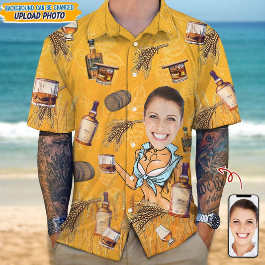 Custom Face Photo For Whiskey Lover Hawaiian Shirt, Custom Hawaiian Shirts With Face