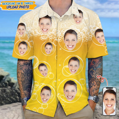 Custom Face Photo With Beer Bubble Hawaiian Shirt, Custom Hawaiian Shirts With Face