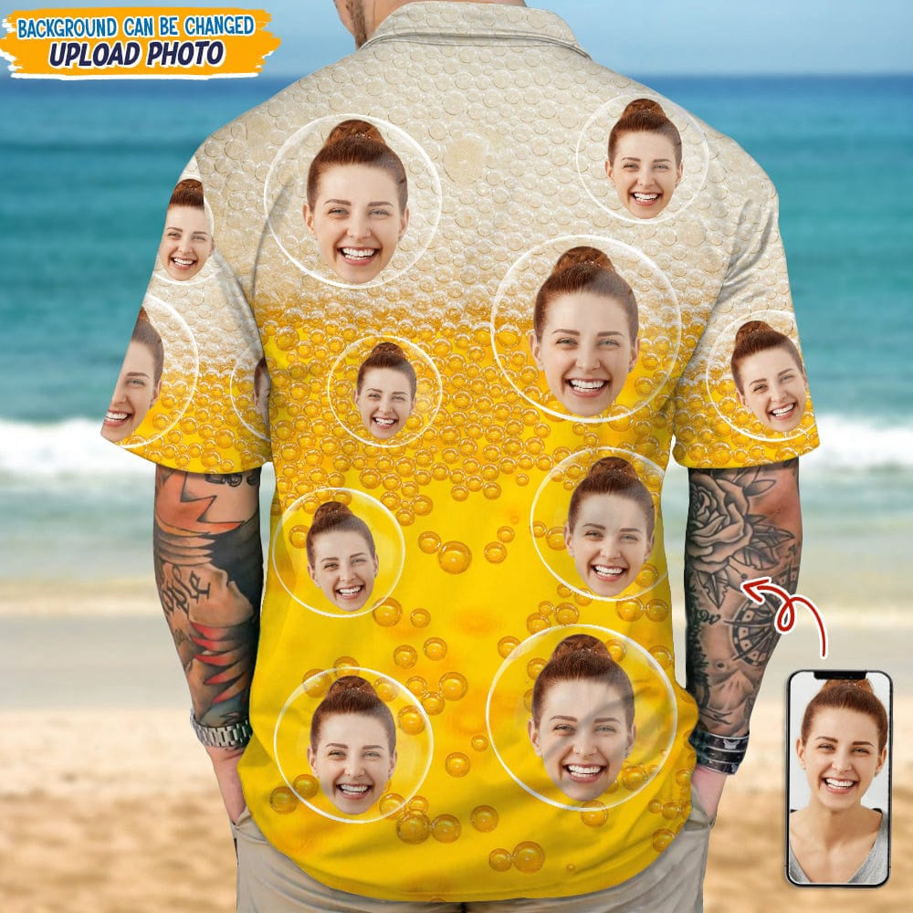Custom Face Photo With Beer Bubble Hawaiian Shirt, Custom Hawaiian Shirts With Face
