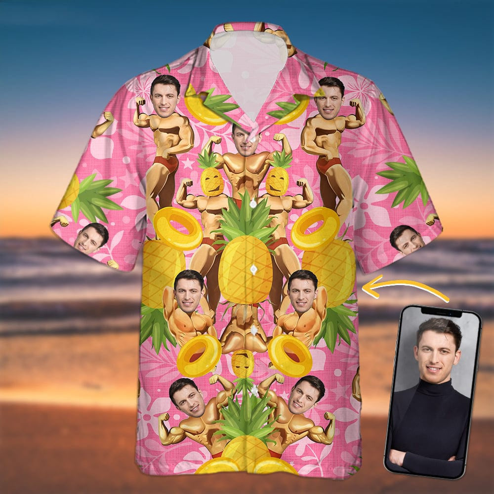 Custom Face Photo With Muscle Hawaiian Shirt, Custom Hawaiian Shirts With Face