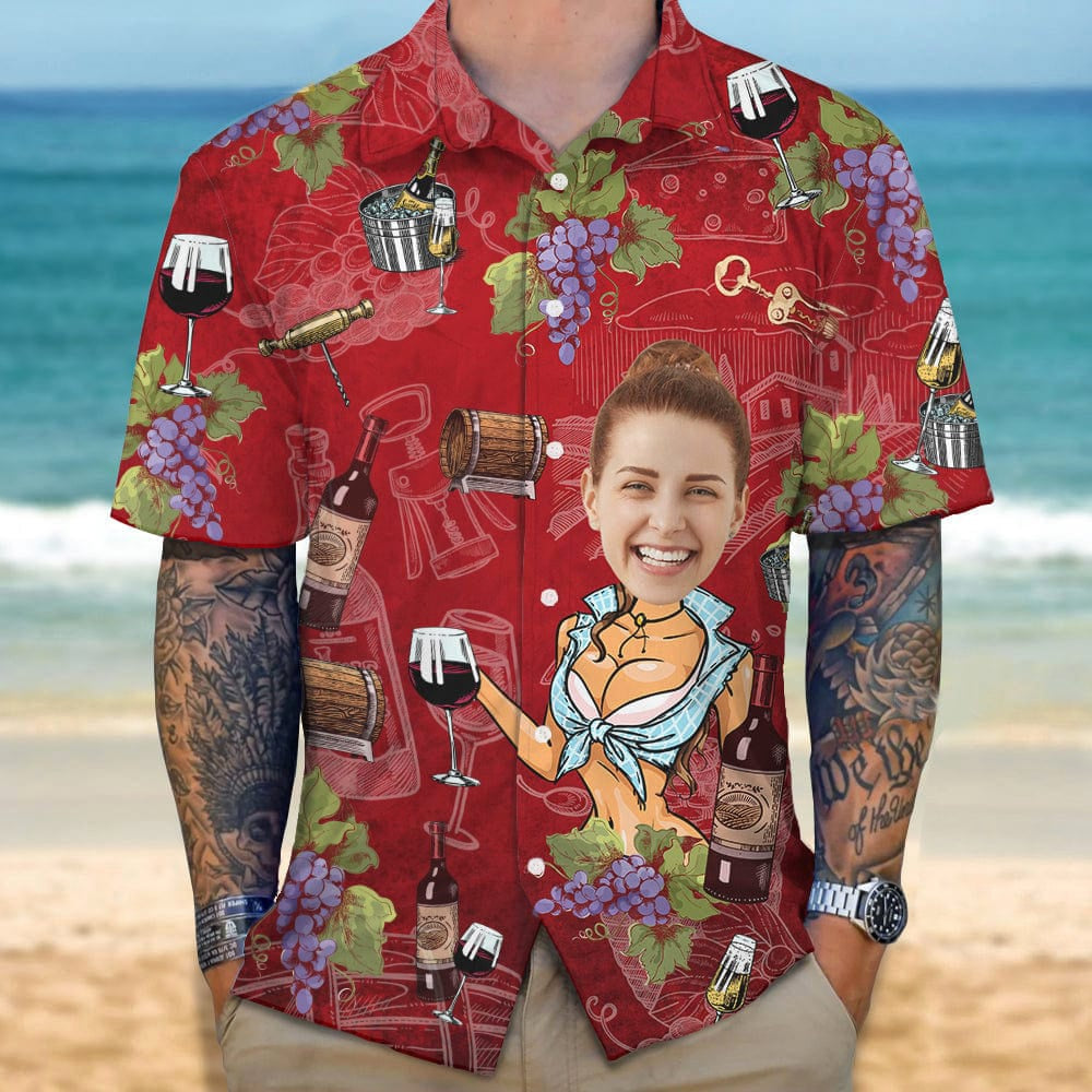 Custom Face Photo With Wine Bottle Hawaiian Shirt, Custom Hawaiian Shirts With Face