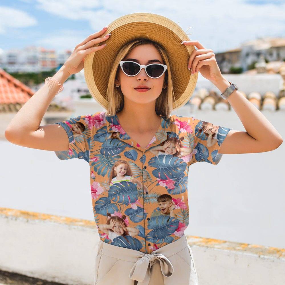 Custom Face Photo Woman's Hawaiian Shirt, Custom Hawaiian Shirts With Face