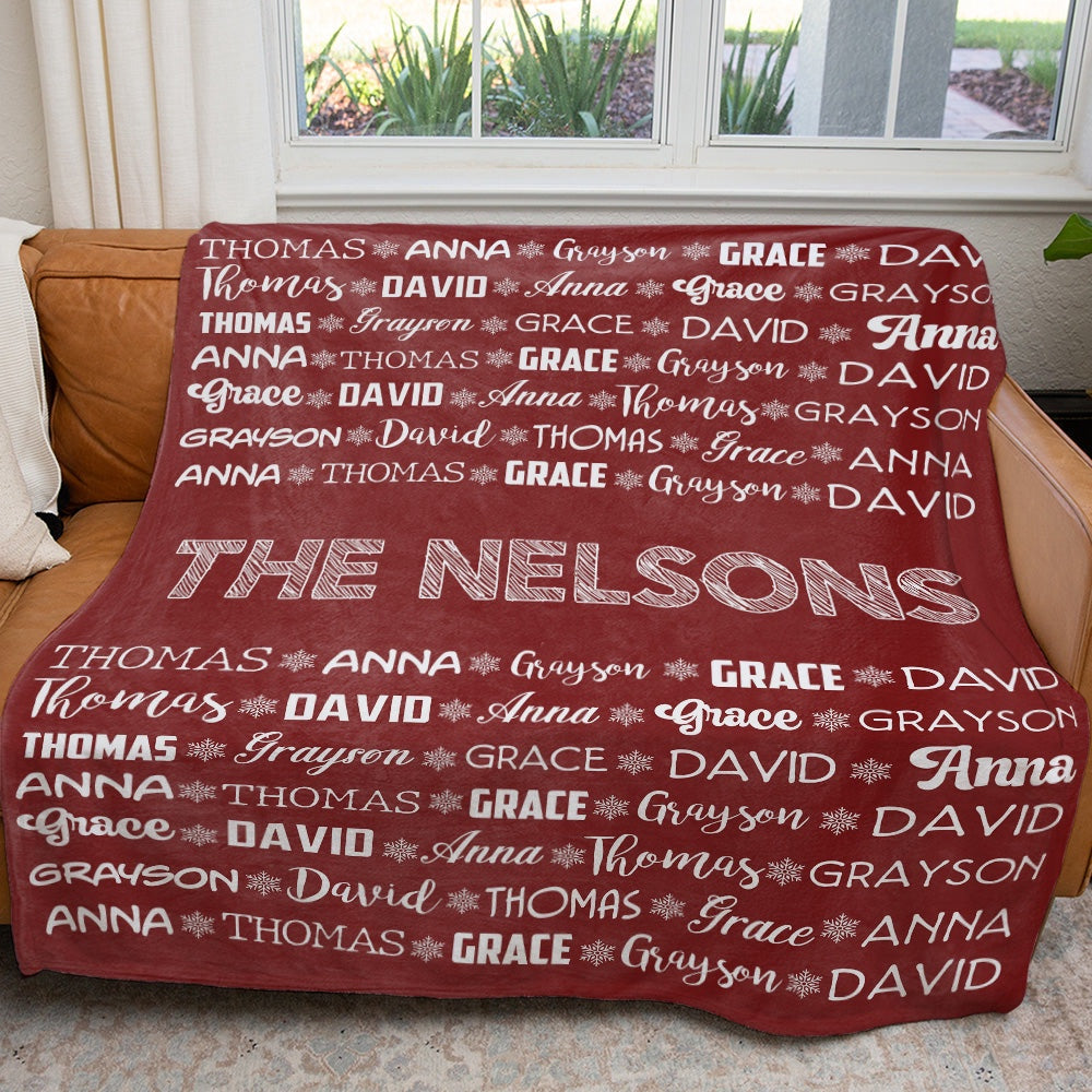 Custom Family Names Christmas Blanket Gift, Family Chirstmas Gift Ideas Blanket, Christmas Blanket