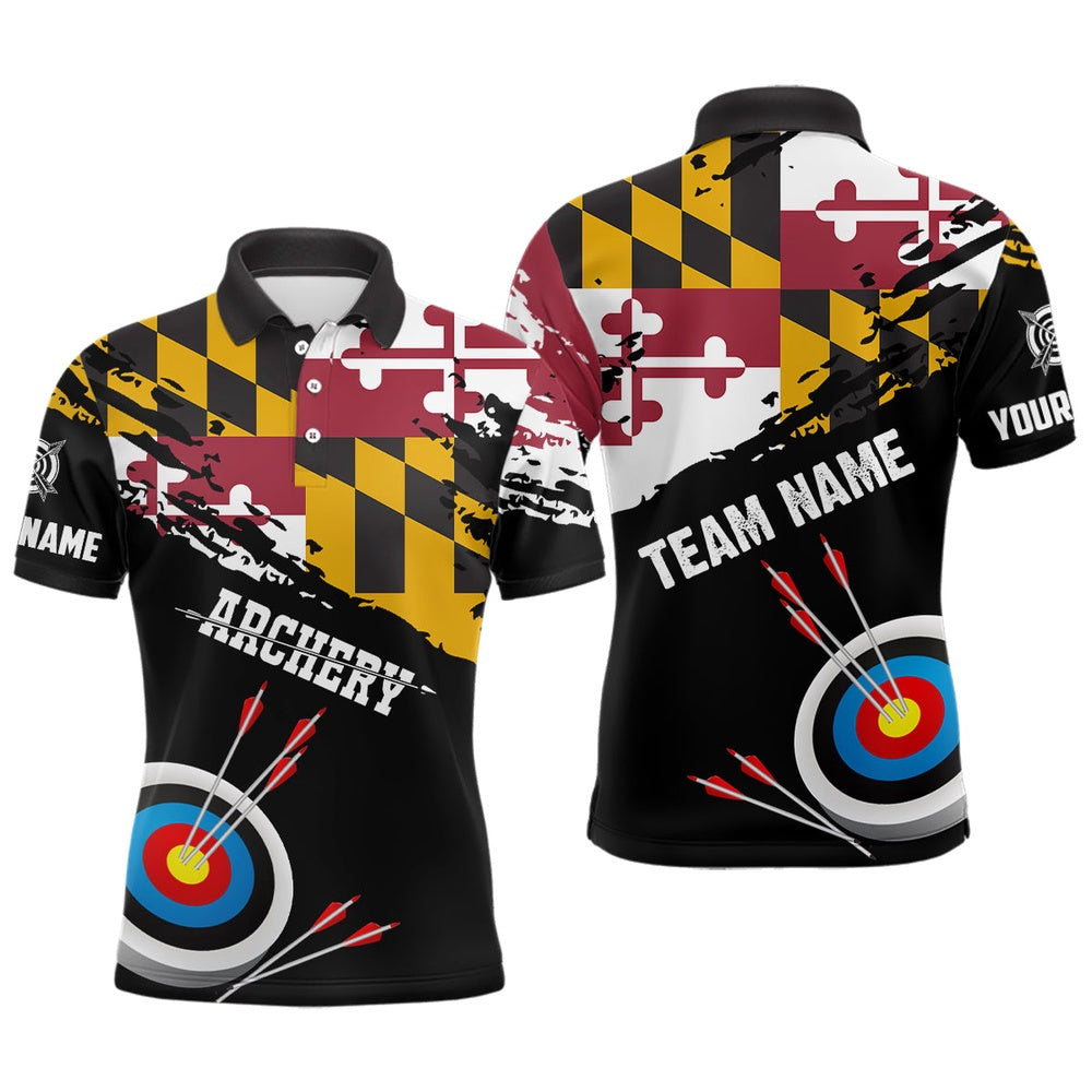 Custom Grunge Maryland Flag Archery Shirts For Men, Patriotic Archery Jersey Target Shirts, Archery Team Shirts, Custom Archery Shirts